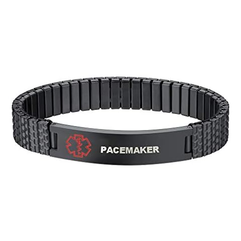 Supcare Pre-Engaved Medical Bracelet Black Pacemaker Strench Bracelets for Men Medical Awareness Jewelry Gifts Cover