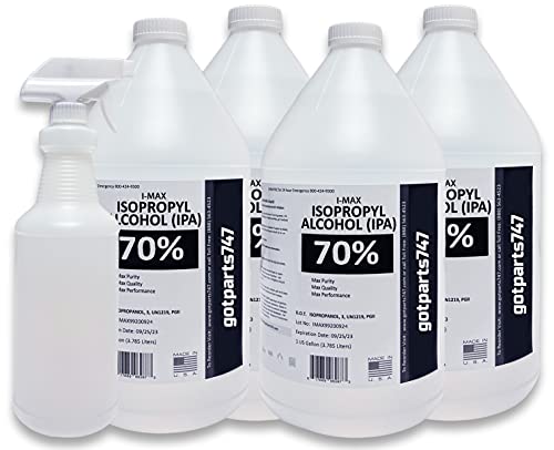 Isopropyl Alcohol - IPA 70% (4-1 Gallon) Made in USA - High Purity Alcohol - Includes an Empty Trigger Spray Bottle