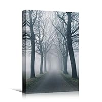 Canvas Wall Art Foggy Trees Cool Dramatic Forest Multicolor Nature Photography Rustic - 12x18 inches