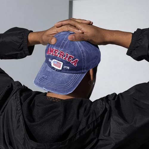 Image of USA American Flag Hat for Men Women Patriotic Fourth of July Baseball Cap Adjustable Dark Blue