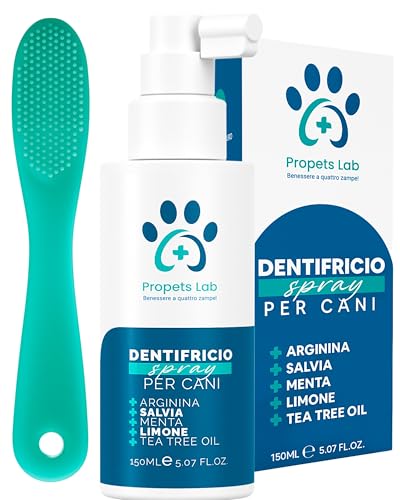 Propets Lab Dentifricio Spray per Cani 150 Ml Pulizia Denti Cane Combatte Alito Cattivo e Tartaro con Spazzolino per Cani Incluso, Dentifricio per Cani Antitartaro Naturale Ideale Anche per Gatti