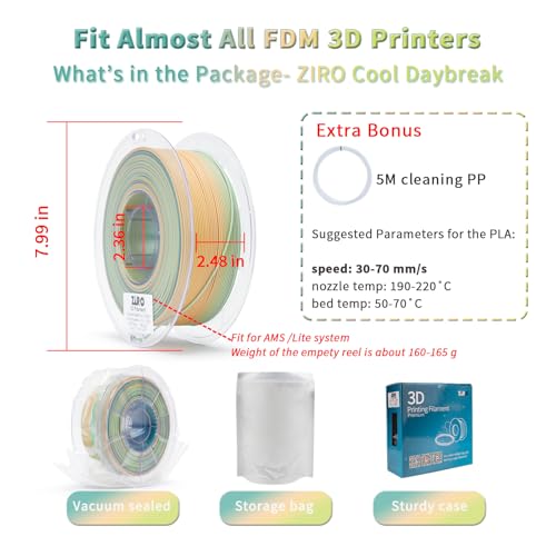 Image of ZIRO Fast Gradient PLA, Matte Multi Colors Filament 1.75mm, Color Change by Length 3D Printer Filament, Dimensional Accuracy + /-0.03mm, Fit Most 3D Printers, 1KG / 2.2lbs Spool, Cool Daybreak