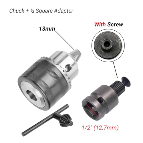 Image of Homdum 13mm Capacity Key Drill Chuck for Impact Wrench Converter Conversion Tool | 1 /2 Inch Socket Square Female Adapter | 1 /2-20 UNF Mount