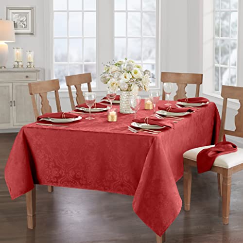 Elrene Damask Tablecloth, Polyester, Red, 102" x 60" (Rectangular), 102 x 60 inch (Rectangular)
