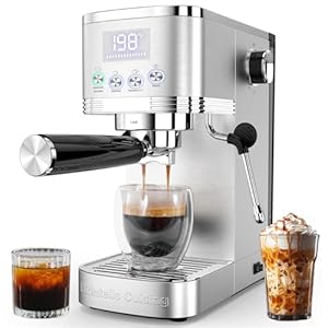 Espresso Machine 20 Bar Temperature Control LED Display Expresso Machine for Home with Steam Milk Frother for Cappuccino Latte Stainless Steel Espresso Maker with Removable Water Tank for Americano