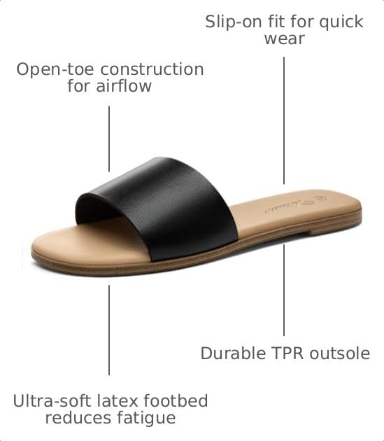 Image of Athlefit Flat Sandals Women Dressy Square Toe Raffia Summer Slide Sandals