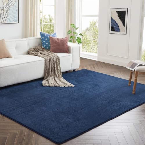 Imperial Rooms Cozy Rugs Living Room, 100% Polyester, Anti Slip Backing, Soft Fluffy Thick Low Pile 600 GSM, Large Bedside Rug for Bedroom, Non Shedding Carpet for Kids Nursery Room, Navy, 120x170 cm