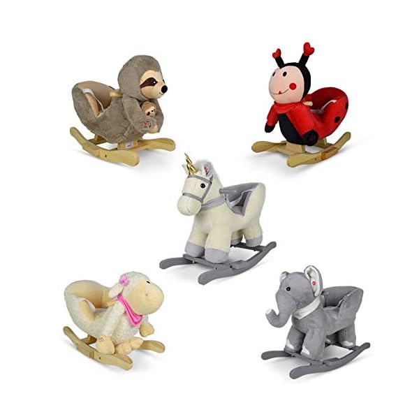 Infantastic® Schaukeltier - Plüsch, ab 1 Jahr, für Baby und Kind, Elefant/Einhorn/Faultier/Marienkäfer/Schaf, mit Gurt…