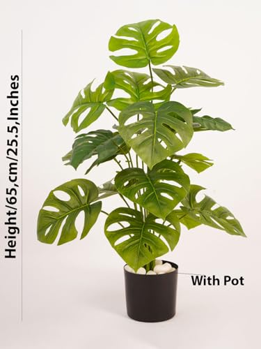 Image of ARICK Decor 2.1Ft Artificial Monstera Plant with 18 Leaves, 65cm Tall Faux Tropical Split-Leaf Potted Tree in Black Pot, Realistic Large Silk Leaf Fake Plant for Living Room, Office & Home Decor