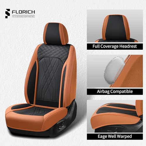 Image of FLORICH Seat Cover Full Set Automotive Seat Cover 5 Seats Leather Waterproof Car Seat Cover Easy installation Non-slip Comfort Cushion Universal Fit for Most Car Truck SUV Seat Protection, Brown&Black