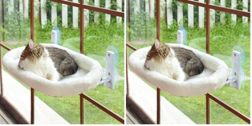 Image of AMOSIJOY Cordless Cat Window Perch, Window Hammock for Cats with 4 Strong Suction Cups, Solid Metal Frame and Soft Cover, Indoor Cat Bed (Pack of 2)