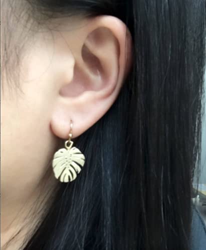 Monstera Earrings Leaf Earrings Botanical Jewelry Gold Tropical Earrings Plant Lady Minimalist Earrings Dangle Earrings Gold Earrings #TOP6