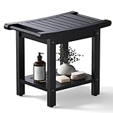 ACUEL Asiento de banco de ducha de madera de polietileno, taburete de ducha impermeable con asas y estante de