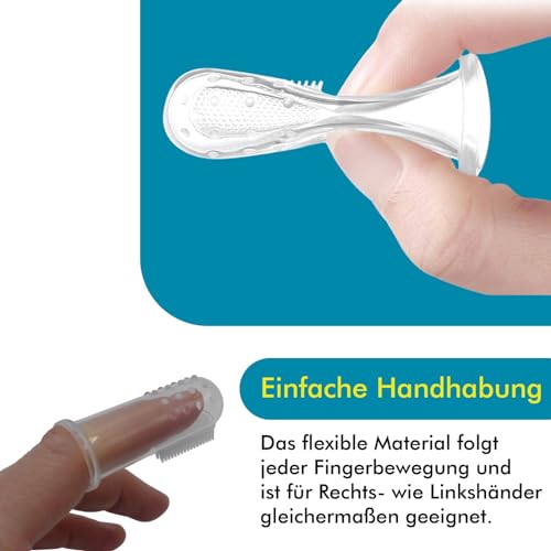 O³ Fingerzahnbürste Baby, 6 Stück mit Transportboxen, Mundpflege Bürste aus BPA-freiem Silikon, Finger Toothbrush, Zahnpflege Fingerling ab 6 Monaten, Babyzahnbürste zur Reinigung und Massage