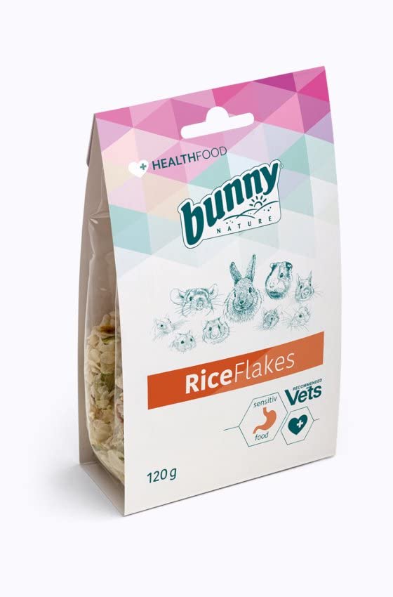 Bunny Riceflakes | 120g | Ergänzungsfuttermittel für Zwergkaninchen & Nagetiere | Kann unterstützend wirken als Schonkost bei Verdauungsproplemen | Bei Magen-Darm-Problemen