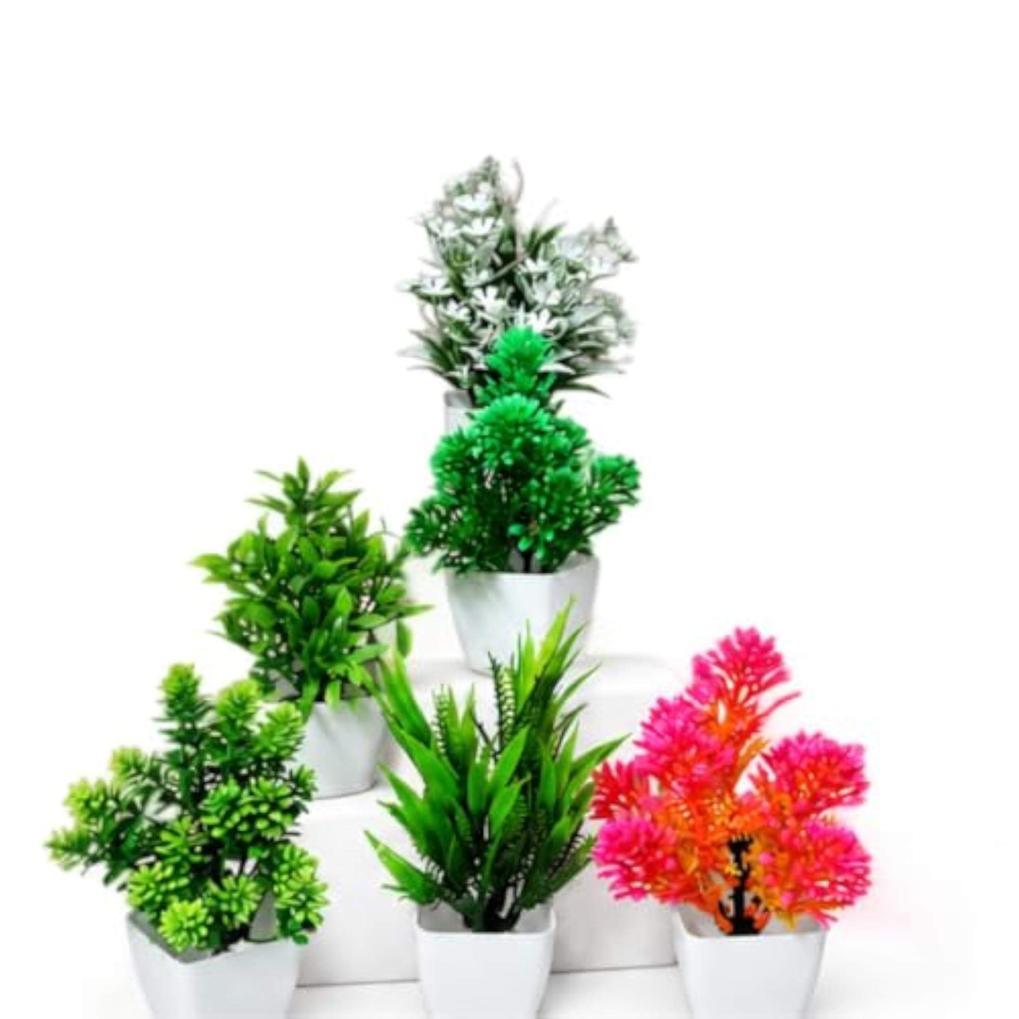 Artificial Small Plants with Plastic Pots, Pack of 6