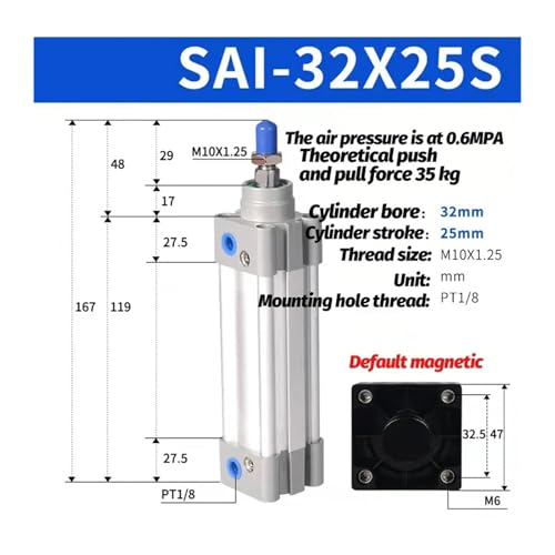 Cylindre pneumatique double effet SAI32-25S pour automatisme