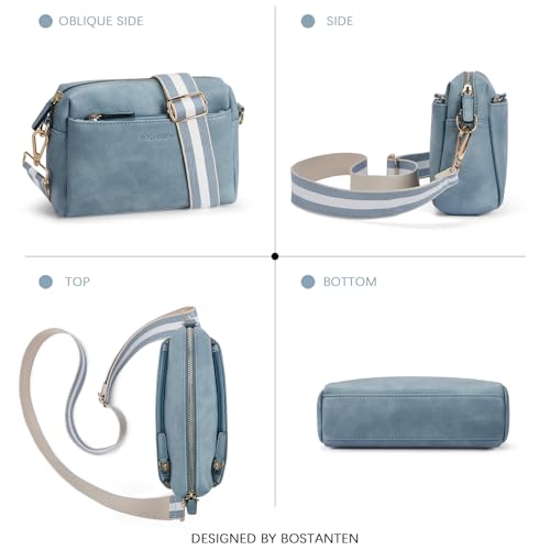 Image of BOSTANTEN Small Crossbody Purse for Women Triple Zip Cell Phone Leather Handbag with Colored Shoulder Strap