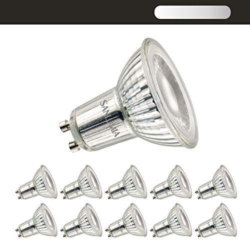 Sanlumia Bombillas LED GU10, Regulable, 7W = 75W Halógena, 650Lm, Blanco Cálido (3000K), 38 u00b0 ángulo de haz, Iluminación de Techo para Cocina, Oficina, o Baño, Paquete de 10