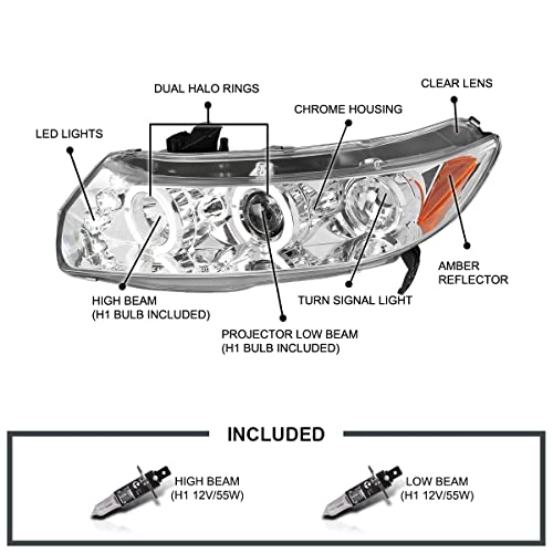 SPEC-D LED Halo Projector Headlights for 2006-2011 Honda Civic Coupe - Image 4