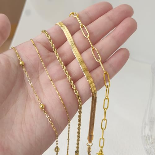 Dainty Gold Chain Bracelets set for Women, Trendy Gold Jewelry for Women Stackable Adjustable, 18K Gold Plated Paperclip Layered Link Bracelets3