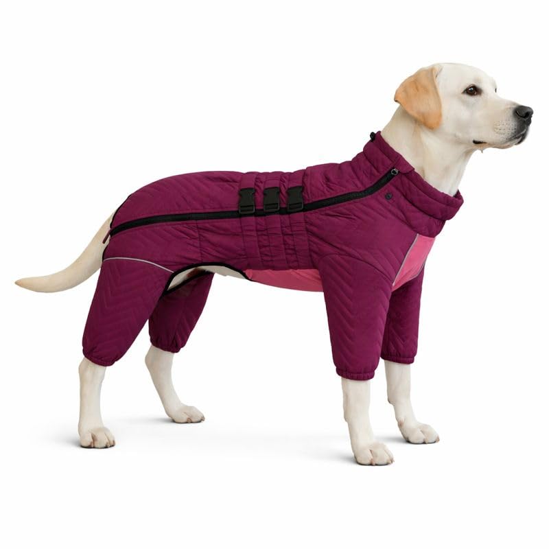 Warmer Hundemantel, doppellagige Hundeweste, Vier Beine bedeckt, Winddicht, wasserdicht, reflektierende warme Hundeweste, Outdoor-Schlittschuhkostüm für kleine, mittlere und große Hunde. Purple L