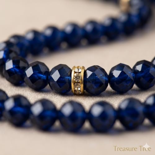 Image of Islamic Salat Prayer Tasbih - 100 Crystal White Beads - Tasbeeh for Dhikr, Zikr, and Meditation (Dark Blue)