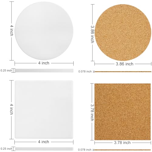 Ceramic Tile for Crafts Coasters, 24 Pack White Tiles Unglazed 4 Inch with 24 Pack Cork Backing Pads Includes Square and Round Ceramic Coasters for DIY Arts Craft Project Coasters - Thumbnail 3
