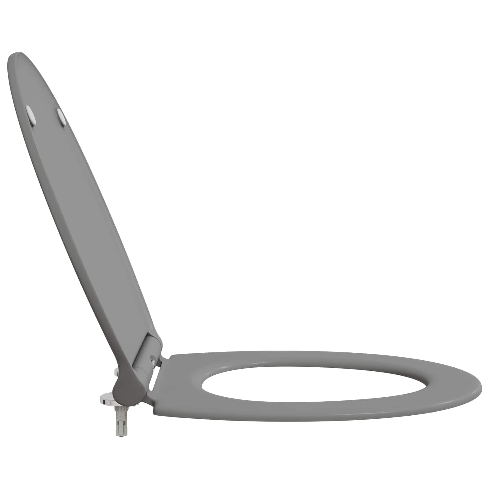 Sedile WC moderno in polipropilene grigio 47 x 37,5 x 3,8 cm, dal design sobrio e di facile montaggio per bagni interni.