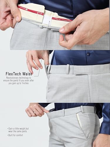Image of Mc Henry Men's Solid Techno Flex 2-inch Waist Expandable Premium Luxurious Wrinkle Free Slim Fit Trousers