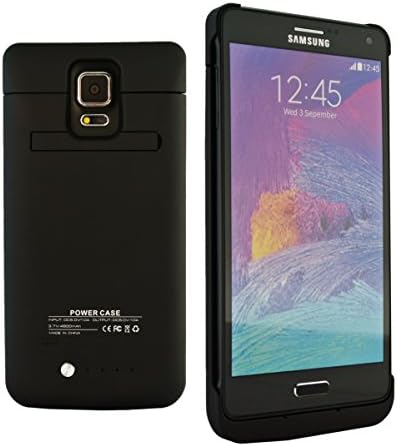 Samsung Galaxy Note 4 Battery Charger Case, 4800 mAH Rechargeable Back-Up Battery Case with Integrated Media Kickstand by Phone Charger Case (Black Color)