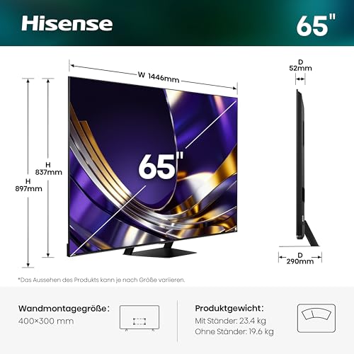 Hisense 65U7DS PRO Fernseher 65 Zoll, 4K UHD, Hi-QLED Mini LED Pro, Smart TV, 165Hz, Hi-View AI Engine Pro, IMAX Enhanced… – Ansicht 2