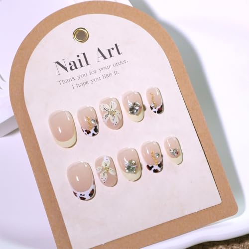 Image of Secret Lives 3D Flower Artificial False Nails - Short Round Press-On Nails with Floral Nail Art Reusable & Stylish 24-Pieces Set with Kit