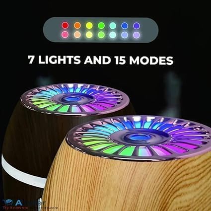 mobigon Wood Cool Mist Ultrasonic Humidifier for Room Moisture, Aroma Diffuser for Home, 300ml Essential Oil Diffuser with 7 Colorful Night Light, Auto Shut-Off, Home, Office, car (F.Light Brown)