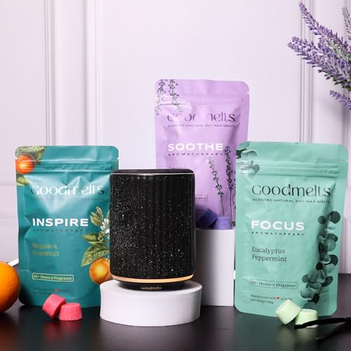 Image of Halo Wax Melting Starter Kit - Ceramic Aroma Diffuser with 1 Warmer & 3 Scented Soy Melts (180+ Hours Scent Time) - Safe, Smoke-Free, Natural Fragrance for Home (Midnight, Aromatherapy)