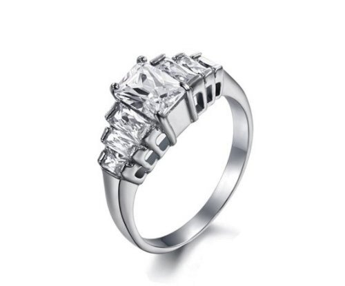Women's Cubic Zirconia CZ Stainless Steel Engagement Ring (6)