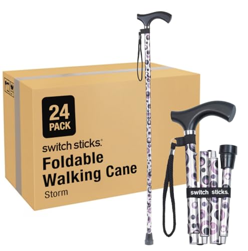 Switch Sticks Walking Cane for Men or Women, Foldable and Adjustable from 32-37 Inches, Storm (Pack of 24)