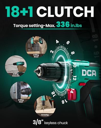 Dca Cordless Drill Set, 336 In-Lbs Torque, 3/8 Inch Keyless Chuck, Electric Power Drill With 2.0Ah Battery And Charger,18+1 Position,25-Piece 20V Drill Driver Kit thumb #1
