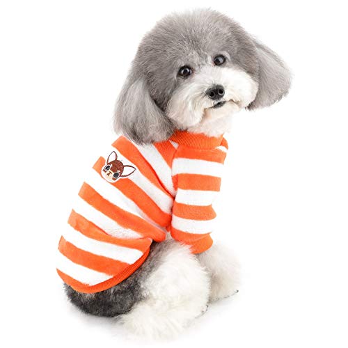 ZUNEA Small Dog Jumper Winter Sweater Coat Warm Fleece Puppy Clothes Striped Pullover Jacket Super Soft Velvet Cold Weather Chihuahua Cats Apparel for Pet Dogs Girls Boys Orange S