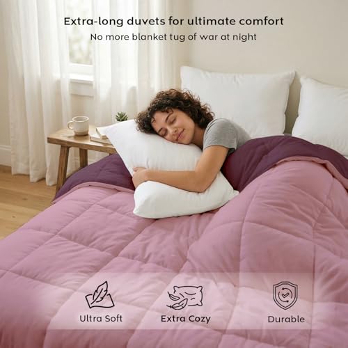 Image of AYKA Reversible AC Comforter 150 GSM Lightweight Microfiber Summer Blanket for Double Bed (90x100 Inches) | Soft Cooling Quilt, Breathable All Season Duvet for AC Room | Cameo & Plum