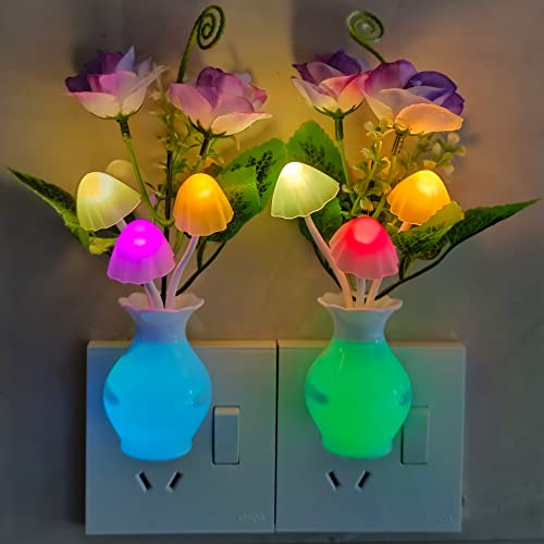 Ausaye Color-Changing Led Night Light, 1Pack Plug In Dusk-To-Dawn,Home Décor Lamp Dream Nightlight Purple Rose Flower Mushroom Night Light For Kids Adults Bedroom,Bathroom,Stairs, Kitchen,Hallway #TOP3
