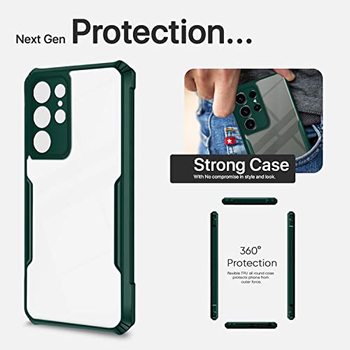 Image of Pikkme Samsung Galaxy S23 Ultra 5G Back Cover | Crystal Clear Transparent Back | Ultra Hybrid | Full Camera Protection | Raised Edge | Bumper Back Case (Green)