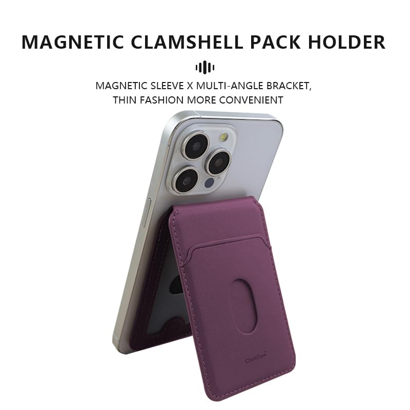 Image of ClickCaseBifold MagSafe Wallet, Minimalist Wallet with Stand, Magnetic Closure Wallet for iPhone 16 /15 /14 /13 /12 Series, Card Holder, Vegan Leather (Purple)