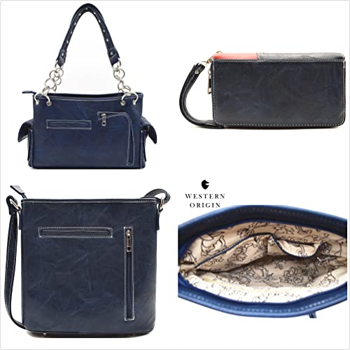 WESTERN ORIGIN American Flag USA Patriotic Purse Stud Handbag Stars and Stripes Women Shoulder Bag Crossbody Wallet Blue 7