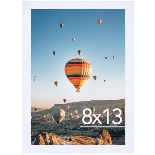 Image of JCJMY 8x13 Picture Frame White for Wall Hanging or Tabletop, Wall Mounting Horizontally or Vertically, 8 x 13 Wall Gallery Poster Photo Frame with Shatter Resistant Plexiglass, White