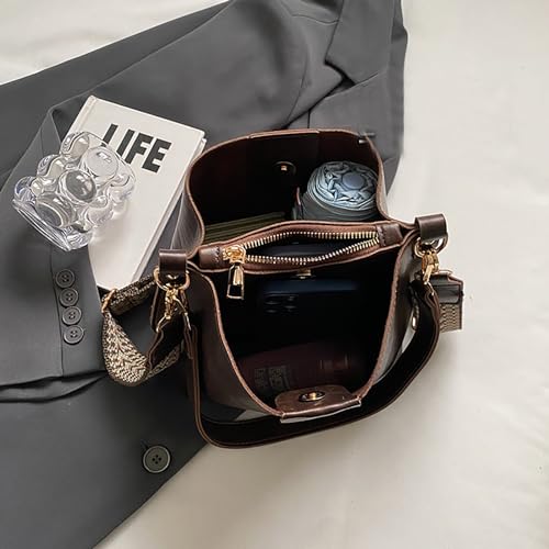 Versatile Vintage Barrel Bag with Wide Shoulder Strap Retro Crossbody Purse for Women3