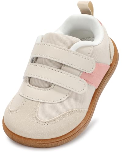 noorkiz Toddler Wide Toe Box Shoes Boys and Girls Barefoot First Walking Shoe Kids Fashion Sneaker Non-Slip Zero Drop Comfortable Beige Pink Toddler 7