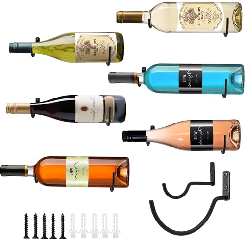 AQAREA Wall-Mounted Wine Hook: Hanging Wine Bottle Wall Holder - Set of 6 Metal Wall Red Wine Rack