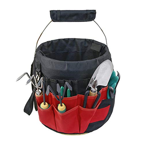 HOTEU Portable Garden Hand Tool Bag Barrel Tote Bags With Multi-pockets Organizer Diaper Oxford Bag Holder Gardening and Planting Kit with Pockets