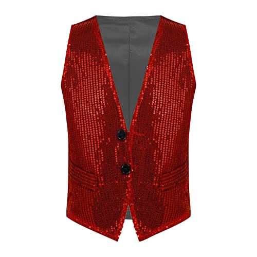 renvena Kids Boys Girls Glittering Sequins Performance Vest Sleeveless Jazz Hip Hop Street Dance Waistcoat